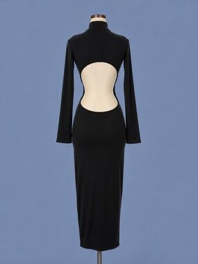 BootayBag Black Open Back Long Sleeve Midi Dress – Size XS/S NWT
